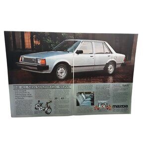 1981 Mazda GLC Sedan Vintage Print Ad Economy Car Value vs VW Honda 43 MPG